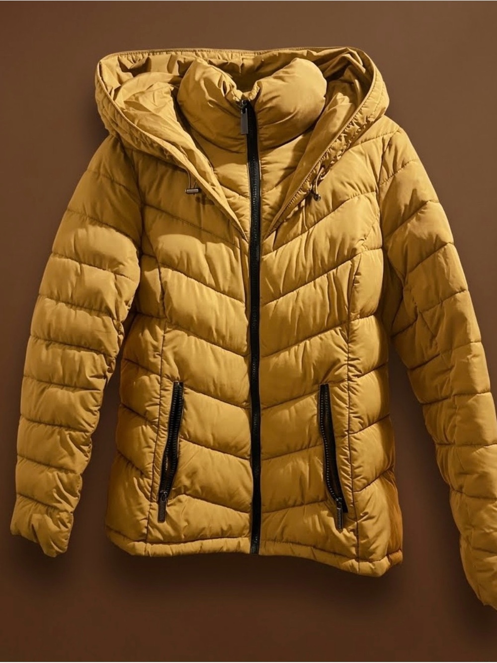 Michael Kors Mustard Quilted Hooded Puffer Jacket
